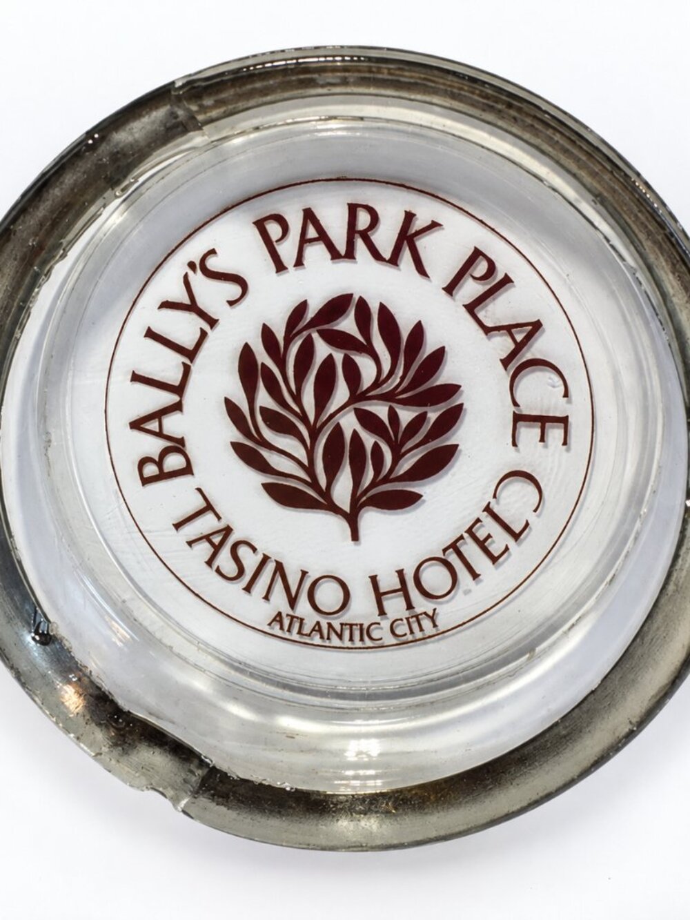Bally Park Place Casino Glass Ashtray - White with Brown Logo